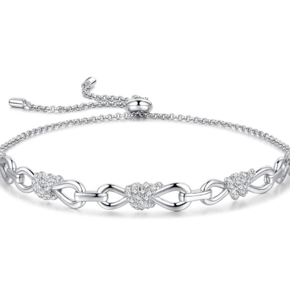 FANCIME Infinity Solid Sterling Silver Cubic Zirconia  Adjustable Bolo Bracelet